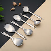 Montavo by FnS Amazon Stainless Steel Serving Tools Set of 6, 2 Rice Server, 2 Gravy Ladle(chamcha), 2 Veg Serving Spoon(Spatula)